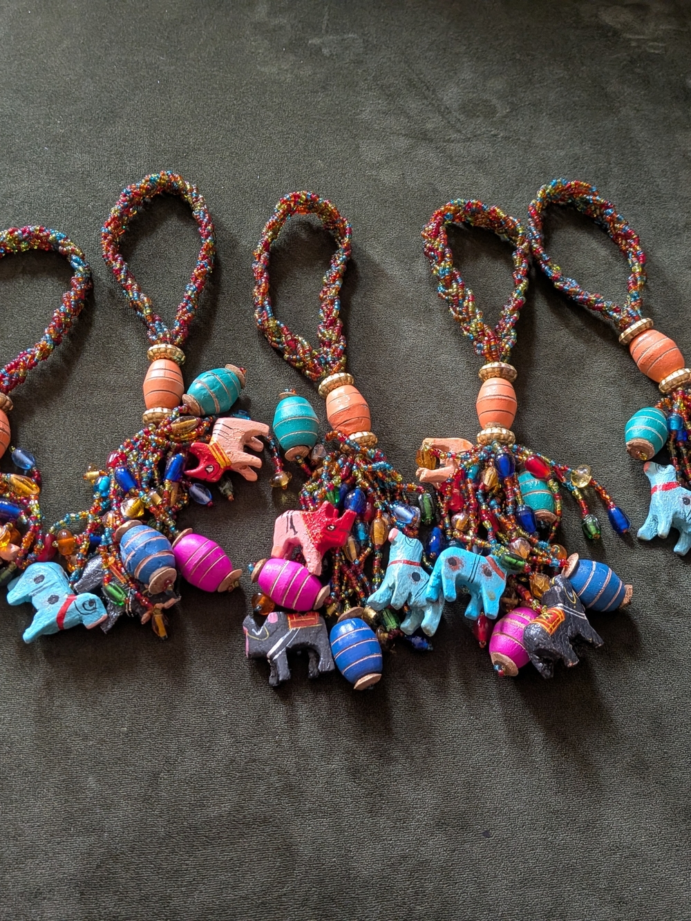 Pier 1 Multicolor Beaded Elephant Napkin Rings - Turquoise, Pink, Blue